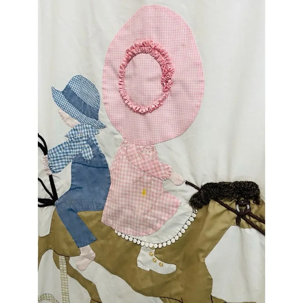 Vintage Girl Bonnet Sunbonnet Baby Quilt Horse 3D Handmade Hearts Sue Boy Riding